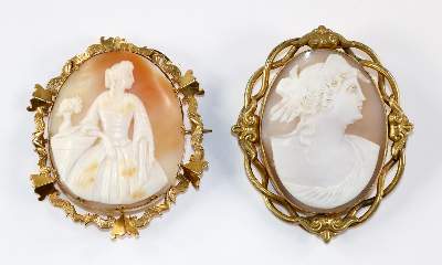 Bild Nr.1: 129-2436 Frauenportrait u. Frau mit Blumen.: (Schmuck, Broschen, Gemmen und Kameen)