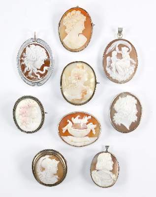 Bild Nr.1: 129-2520 Neun Kameen: (Schmuck, Broschen, Gemmen und Kameen)