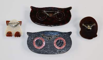 Bild Nr.2: 129-2611 Vier Eulenbroschen: (Schmuck, Broschen, Lea Stein)