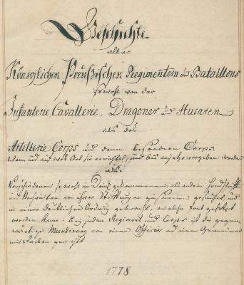 Bild Nr.1: 129-343 Geschichte aller Königlichen Preussischen Regimentern und Bataillons...: (Militaria, Handschriften)