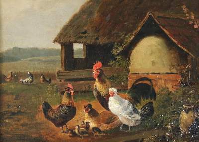 Bild Nr.1: 129-3678 Hühnerhof, 19. Jhdt.: (Künstlergraphik)