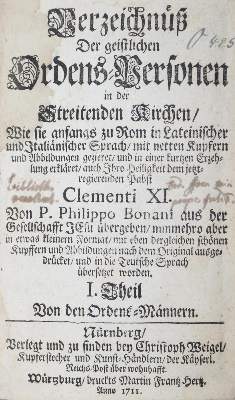 Bild Nr.1: 129-42 Bonanni,P.: (Alte Drucke, Handschriften und Theologie)
