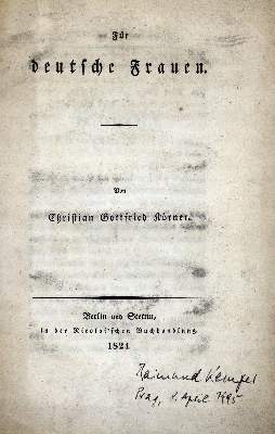 Bild Nr.1: 129-953 Körner,C.G.: (Literatur und illustrierte Bücher bis 19.Jahrhundert)