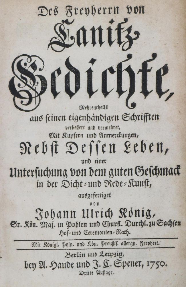 Große Abbildung Nr.1: 130-1152 Canitz,F.R.L.v.: (Literatur und illustrierte Bücher bis 19.Jahrhundert)