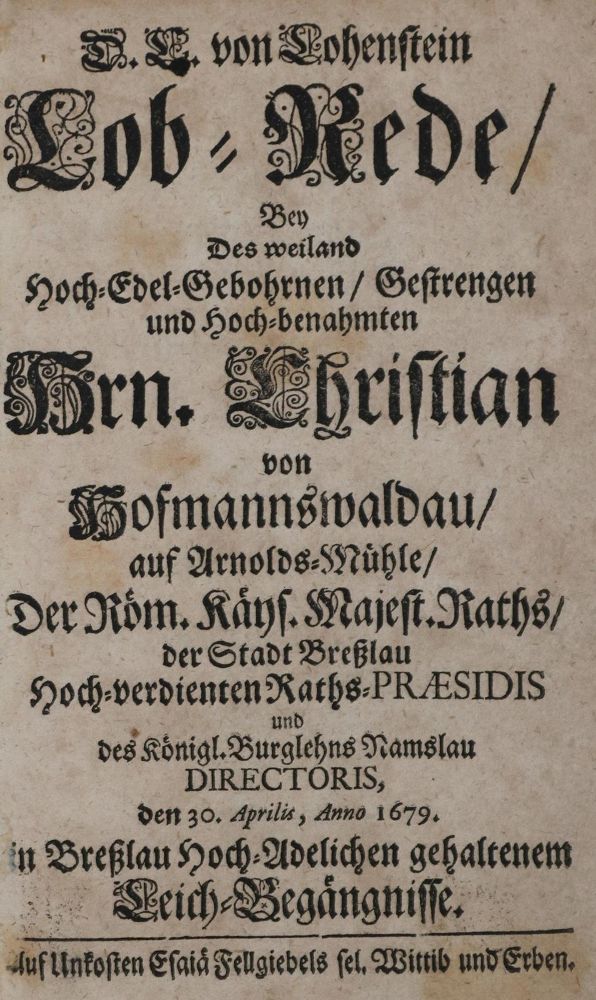 Große Abbildung Nr.1: 130-1209 Hofmann v. Hoffmannswaldau,C.: (Literatur und illustrierte Bücher bis 19.Jahrhundert)
