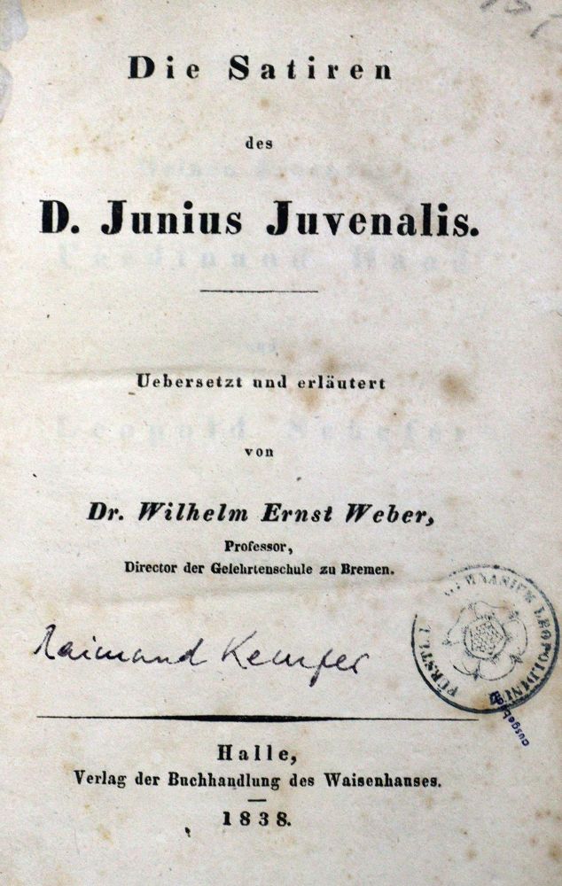 Große Abbildung Nr.1: 130-1219 Juvenalis,J.: (Literatur und illustrierte Bücher bis 19.Jahrhundert)