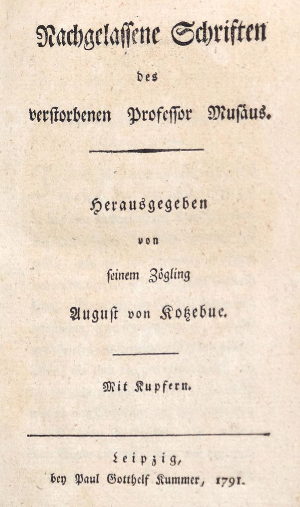 Große Abbildung Nr.2: 130-1269 Musaeus,(J.K.A.).: (Literatur und illustrierte Bücher bis 19.Jahrhundert)