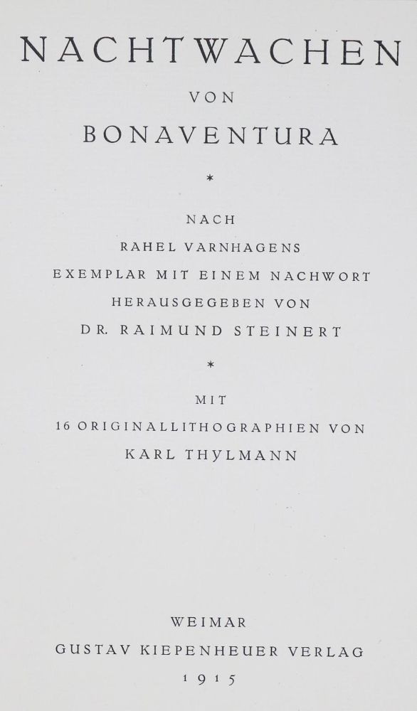 Große Abbildung Nr.2: 130-1390 Bonaventura (d.i. A.Klingemann).: (Literatur und illustrierte Bücher 20.Jahrhundert - Alte Literatur in modernen Ausgaben)