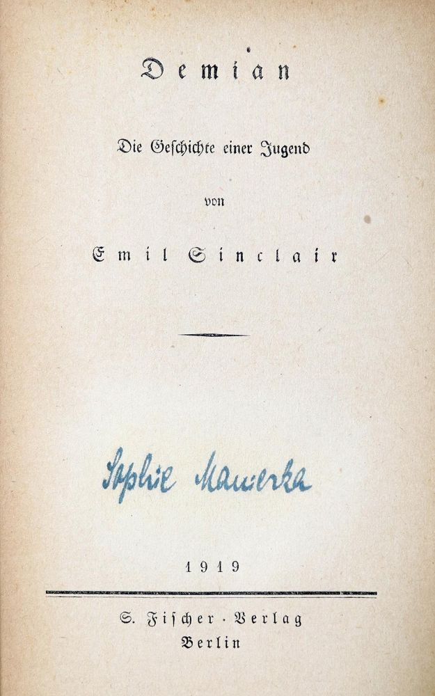 Große Abbildung Nr.1: 130-1477 Hesse,H. (Pseud.: Emil Sinclair).: (Literatur und illustrierte Bücher 20.Jahrhundert - Alte Literatur in modernen Ausgaben)