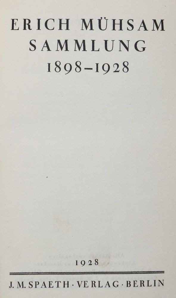Große Abbildung Nr.1: 130-1543 Mühsam,E.: (Literatur und illustrierte Bücher 20.Jahrhundert - Alte Literatur in modernen Ausgaben)