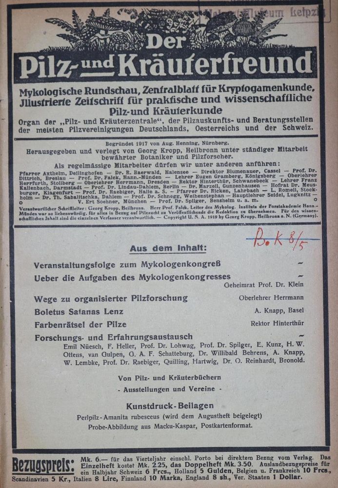 Große Abbildung Nr.1: 130-1700 Pilz- und Kräuterfreund, Der.: (Botanik, Pilze)