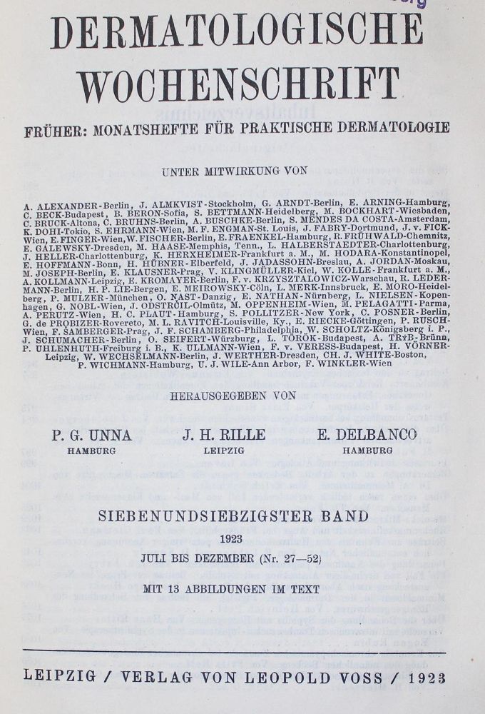 Große Abbildung Nr.1: 130-1731 Dermatologische Wochenschrift.: (Medizin)