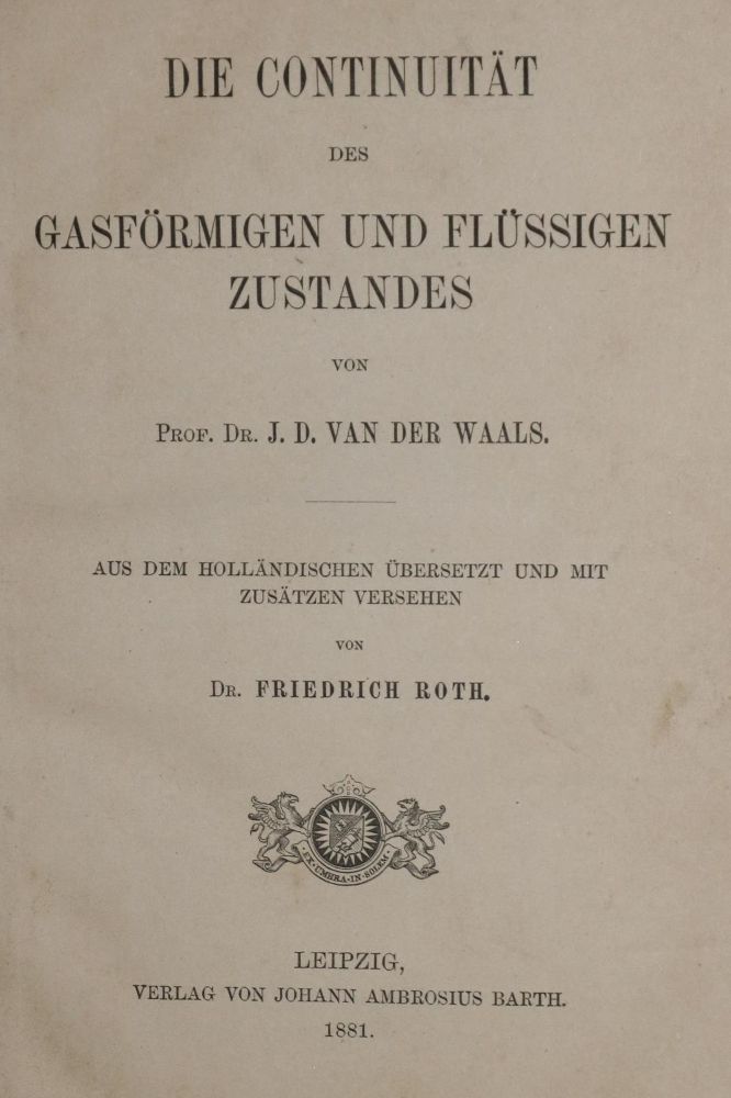 Große Abbildung Nr.1: 130-1961 Waals,J.D. van der.: (Verschiedene Gebiete - Varia, Chemie)