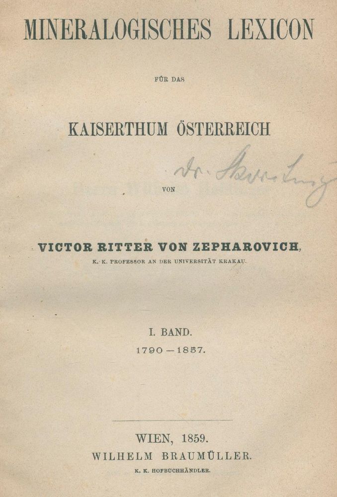 Große Abbildung Nr.1: 130-1979 Zepharovich,V.v.: (Verschiedene Gebiete - Varia, Geologie - Mineralogie u. Paläontologie, Österreich)
