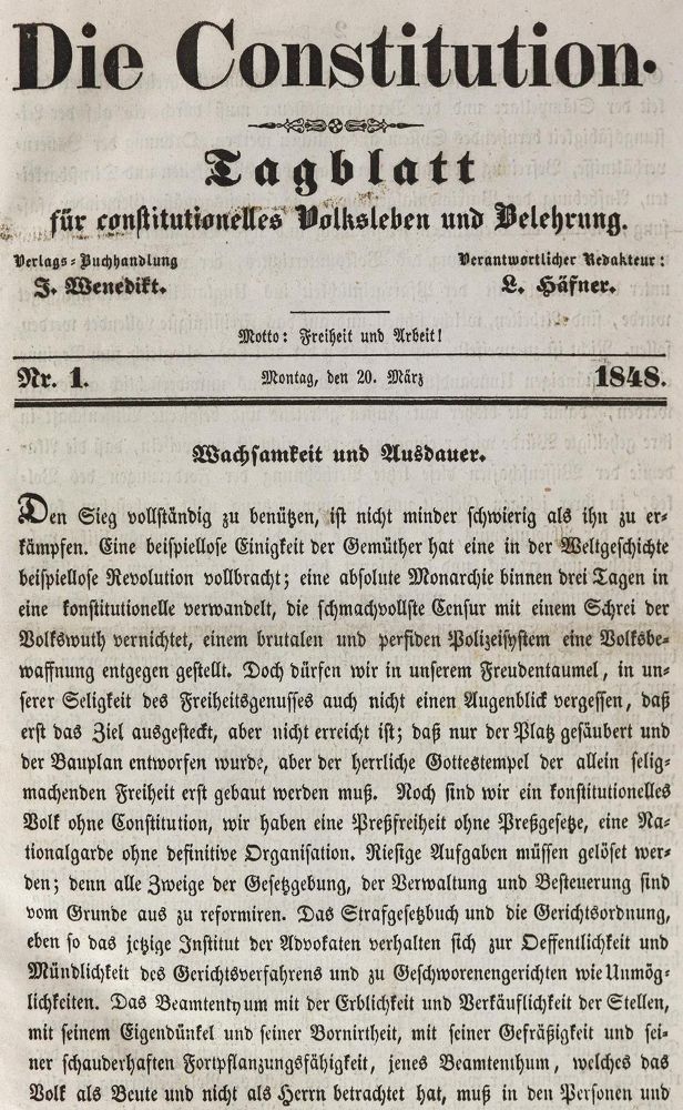 Große Abbildung Nr.1: 130-2250 Constitution, Die.: (Deutschland, Revolution 1848/49 - Vormärz - Politik)