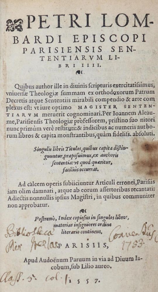 Große Abbildung Nr.1: 130-232 Lombardus,P.: (Alte Drucke, Handschriften und Theologie)