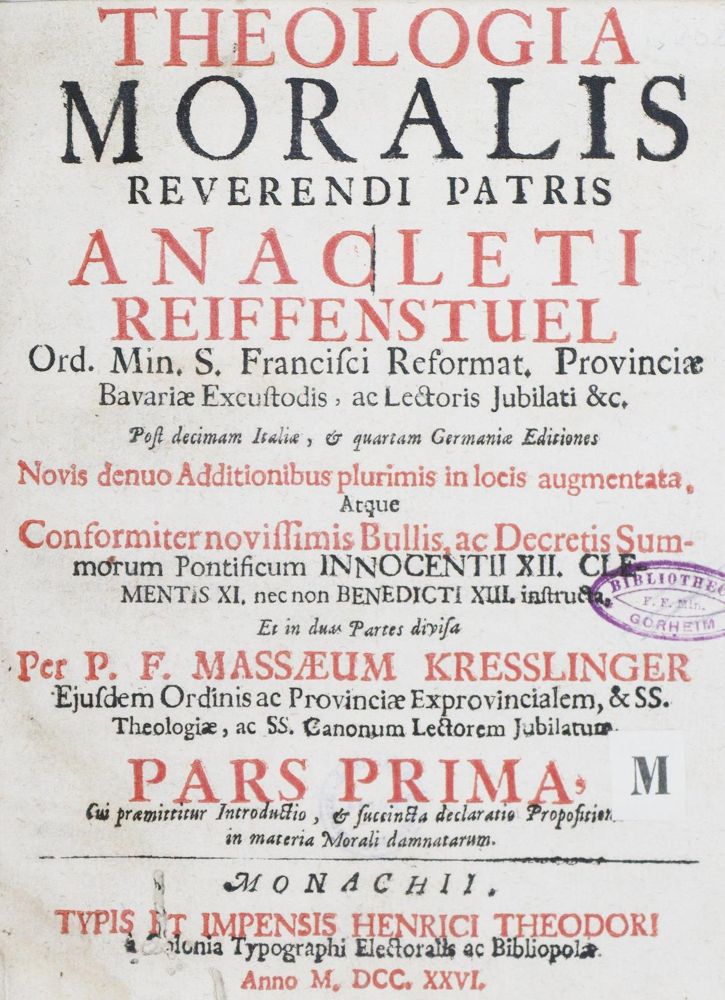 Große Abbildung Nr.1: 130-295 Reiffenstuel,A.: (Alte Drucke, Handschriften und Theologie)