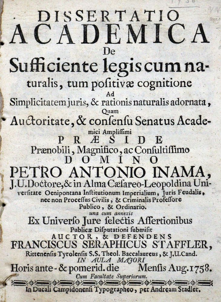 Große Abbildung Nr.1: 130-437 Staffler,F.S.: (Juridica und Kriminologie)