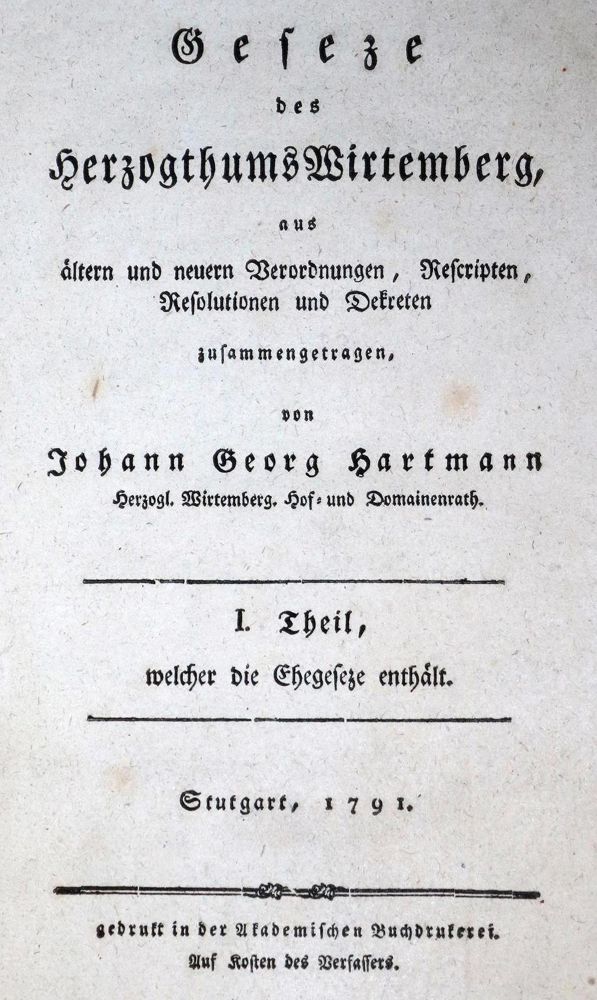 Große Abbildung Nr.1: 130-439 Hartmann,J.G.: (Juridica und Kriminologie, Württemberg)