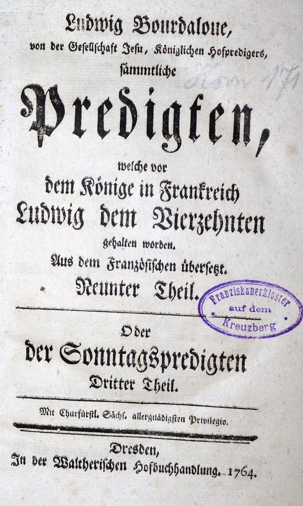 Große Abbildung Nr.1: 130-90 Bourdaloue,L.: (Alte Drucke, Handschriften und Theologie)
