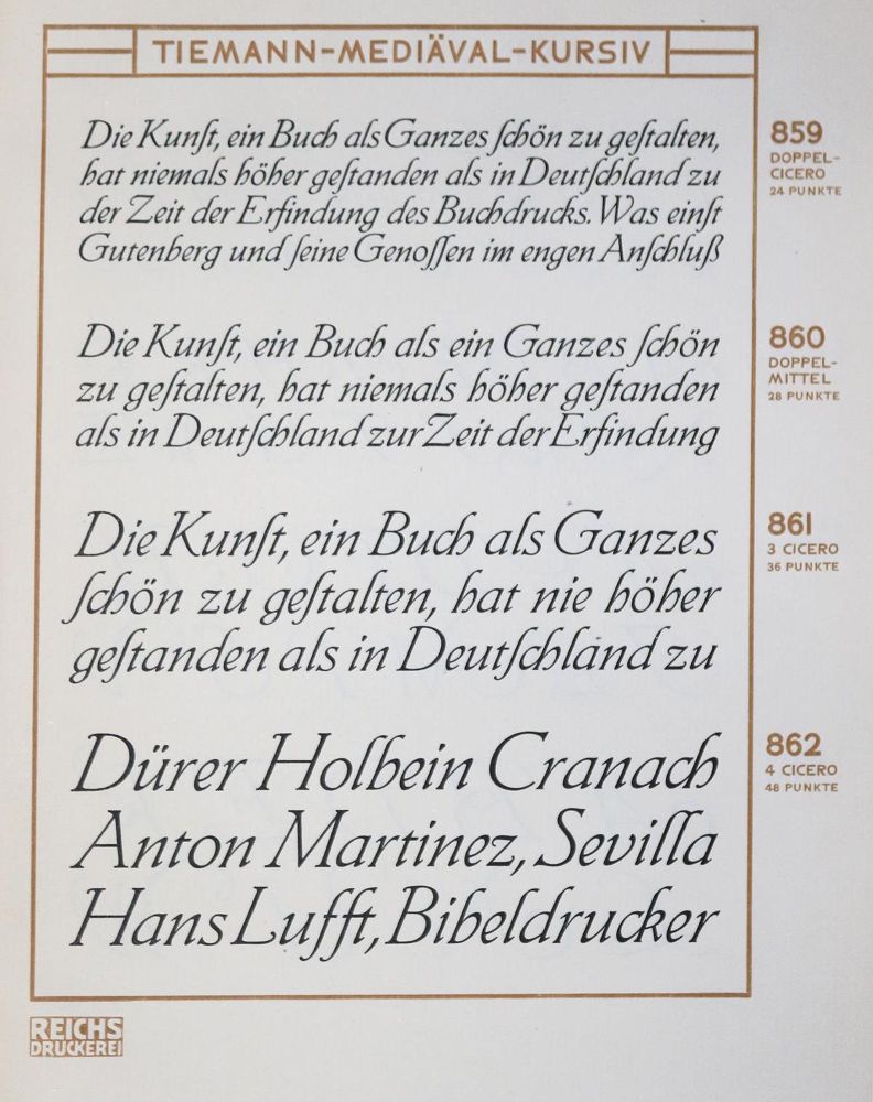 Große Abbildung Nr.1: 130-932 Reichsdruckerei.: (Typographie und Kalligraphie)