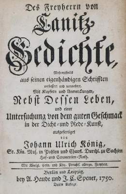 Bild Nr.1: 130-1152 Canitz,F.R.L.v.: (Literatur und illustrierte Bücher bis 19.Jahrhundert)