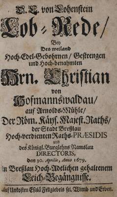 Bild Nr.1: 130-1209 Hofmann v. Hoffmannswaldau,C.: (Literatur und illustrierte Bücher bis 19.Jahrhundert)