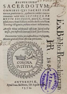 Bild Nr.1: 130-260 Monte Rocher,G.de.: (Alte Drucke, Handschriften und Theologie)
