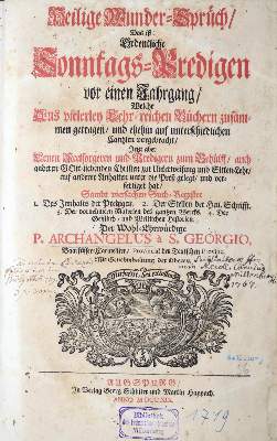 Bild Nr.1: 130-9 Archangelus,G.: (Alte Drucke, Handschriften und Theologie)