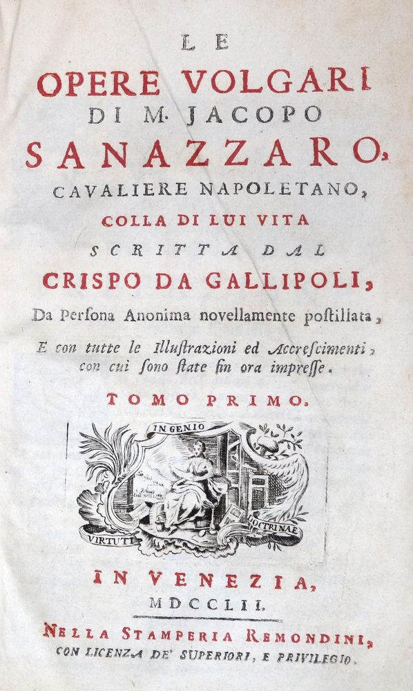 Große Abbildung Nr.1: 131-1026 Sannazaro,J.: (Literatur und illustrierte Bücher bis 19.Jahrhundert)
