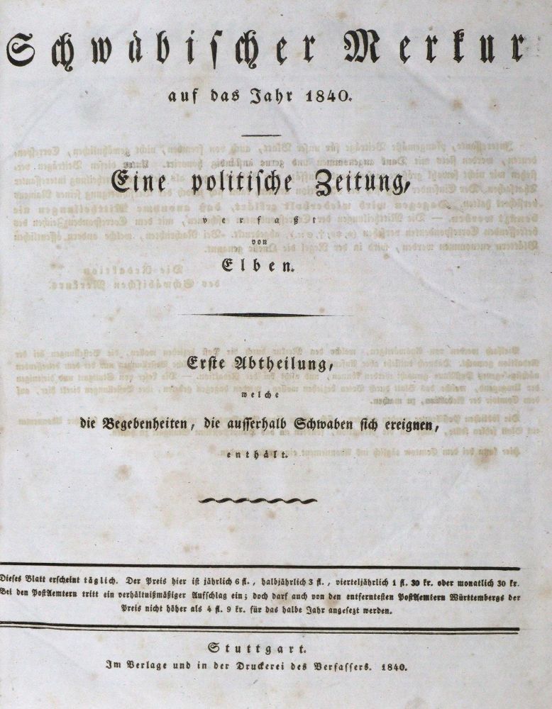 Große Abbildung Nr.1: 131-1038 Schwäbischer Merkur: (Literatur und illustrierte Bücher bis 19.Jahrhundert)