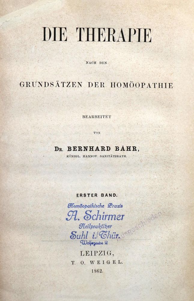 Große Abbildung Nr.1: 131-1351 Bähr,B.: (Medizin, Homöopathie)