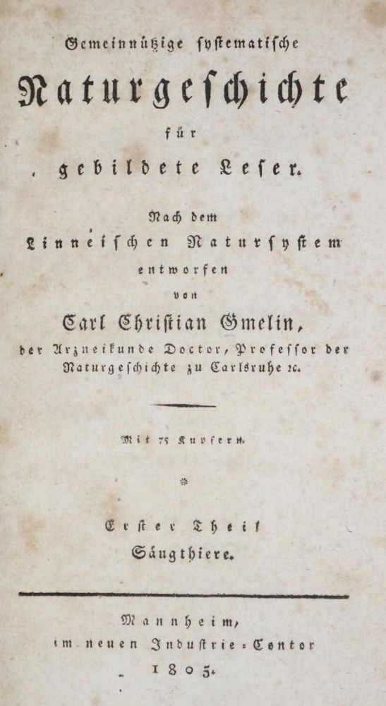 Große Abbildung Nr.1: 131-1387 Gmelin,C.C.: (Zoologie, Säugetiere)