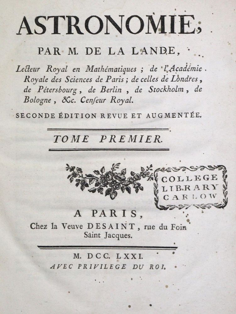 Große Abbildung Nr.1: 131-1401 Lalande,(J.J.de).: (Verschiedene Gebiete - Varia, Astronomie)
