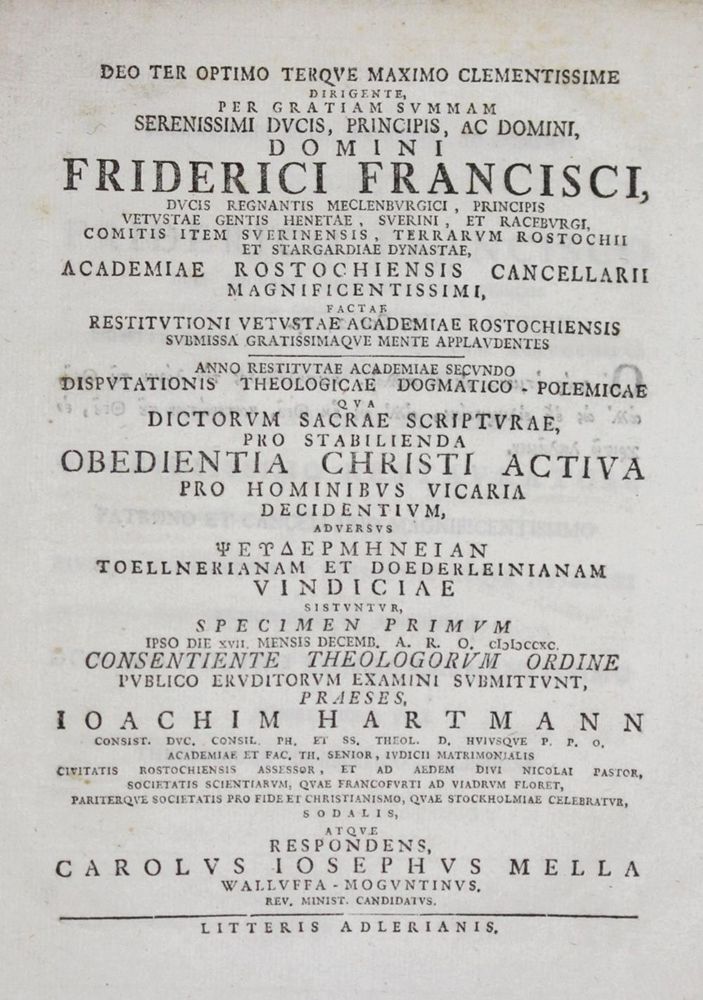 Große Abbildung Nr.1: 131-144 Hartmann,J.: (Alte Drucke, Handschriften und Theologie)