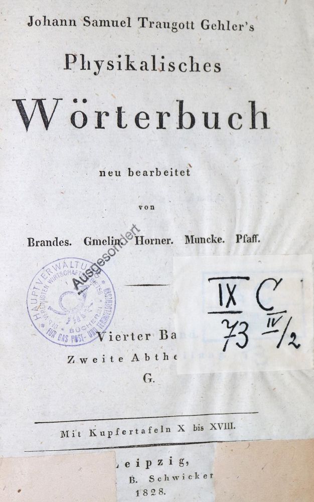 Große Abbildung Nr.1: 131-1453 Gehler,J.S.T.: (Verschiedene Gebiete - Varia, Physik)