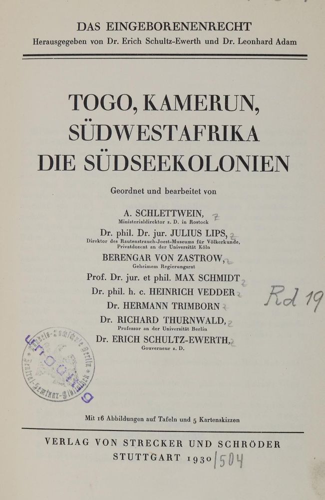 Große Abbildung Nr.1: 131-1763 Schultz-Ewerth, E. u. L. Adam (Hrsg.).: (Verschiedene Länder - Geschichte, Kolonien)