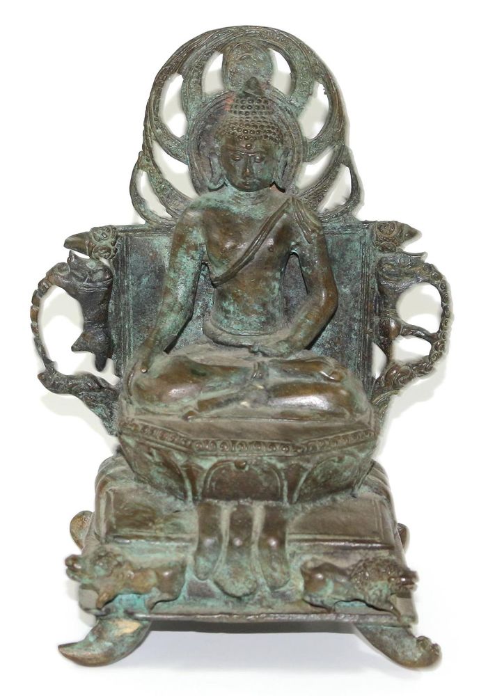 Große Abbildung Nr.1: 131-1967 Buddha auf Thron sitzend.: (Asiatika)