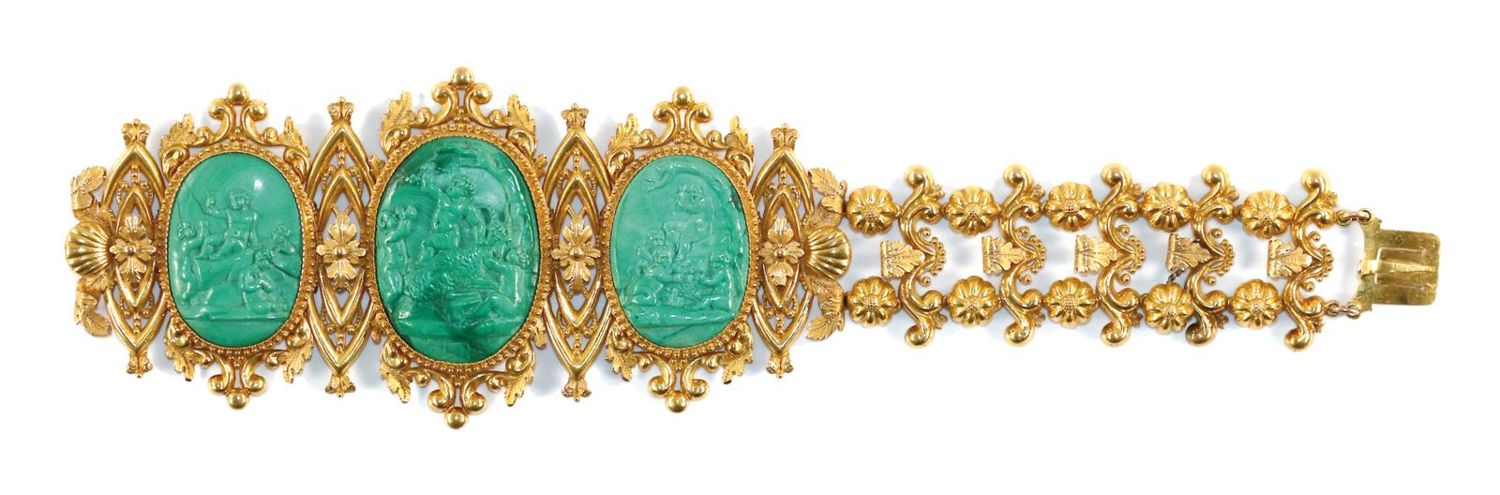 Große Abbildung Nr.2: 131-2157 Malachit-Kameen-Armband.: (Schmuck, Armbänder)