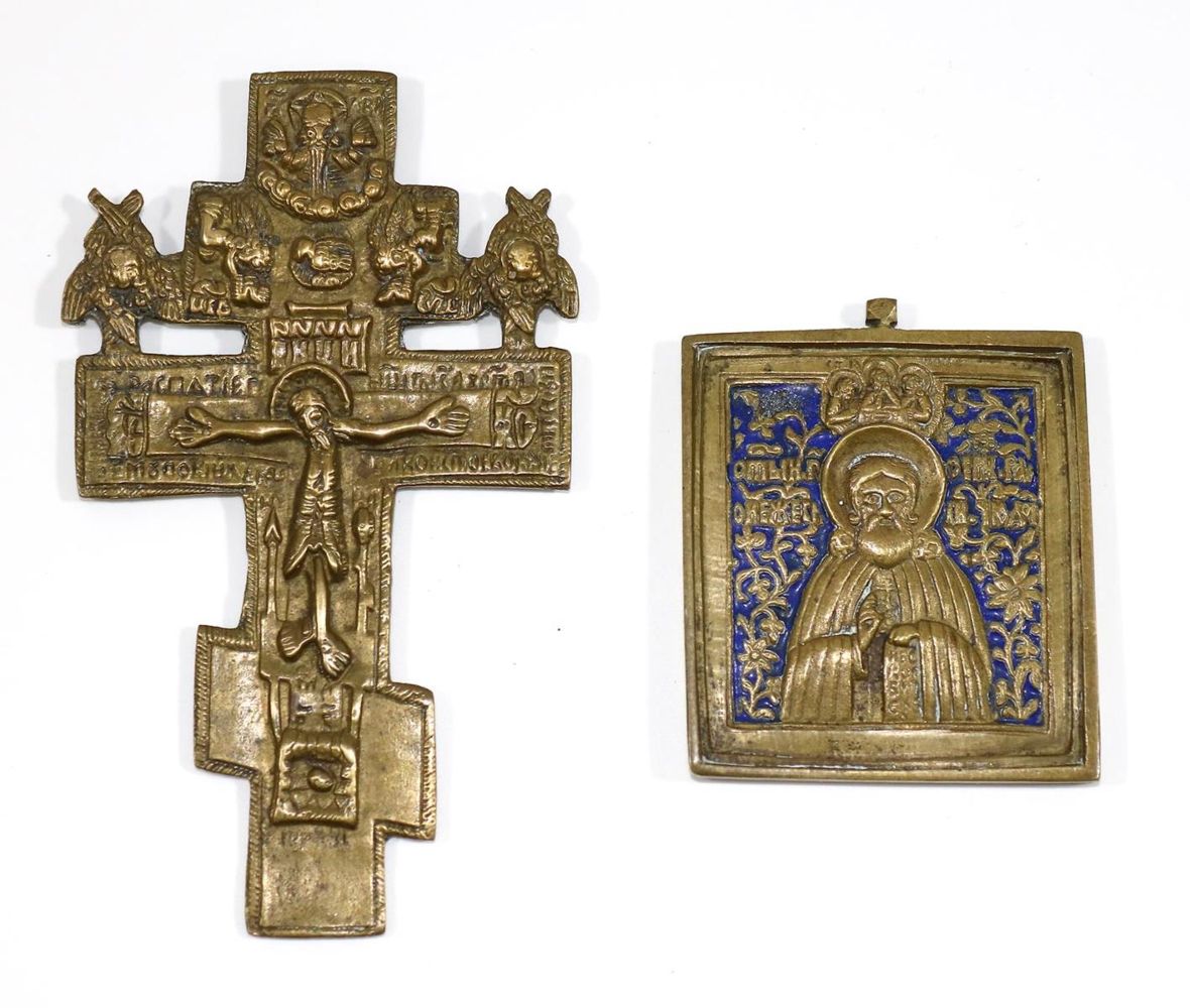 Große Abbildung Nr.1: 131-2343 Bronzeikone u. Vortragekreuz.: (Volkskunst, Ikonen)