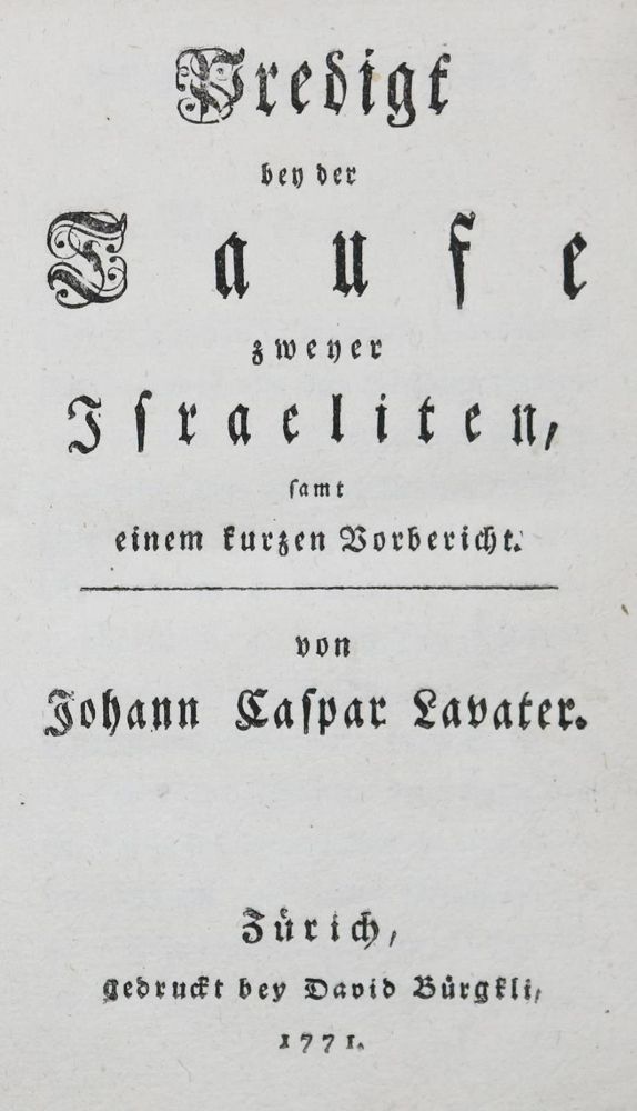 Große Abbildung Nr.1: 131-332 Lavater,J.C.: (Judaica)