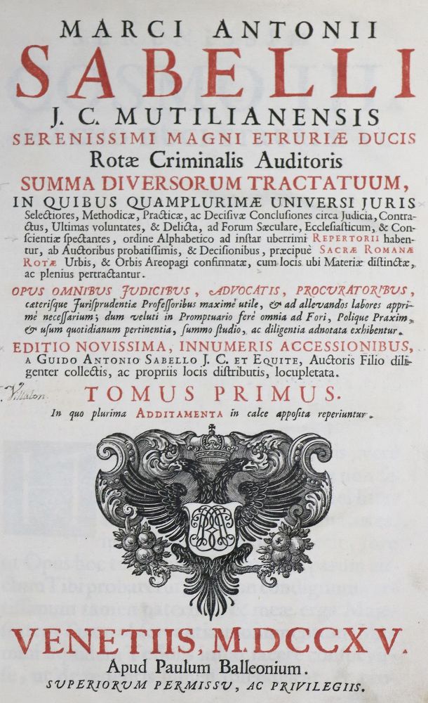 Große Abbildung Nr.1: 131-354 Sabelli,M.A.: (Juridica und Kriminologie)