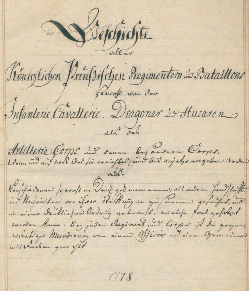 Große Abbildung Nr.1: 131-395 Geschichte aller Königlichen Preussischen Regimentern und Bataillons...: (Militaria, Handschriften)
