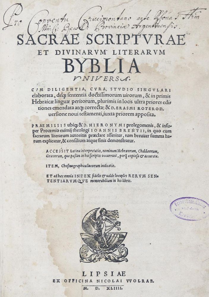 Große Abbildung Nr.1: 131-43 Brenz,J. u. R.Estienne.: (Bibeln)
