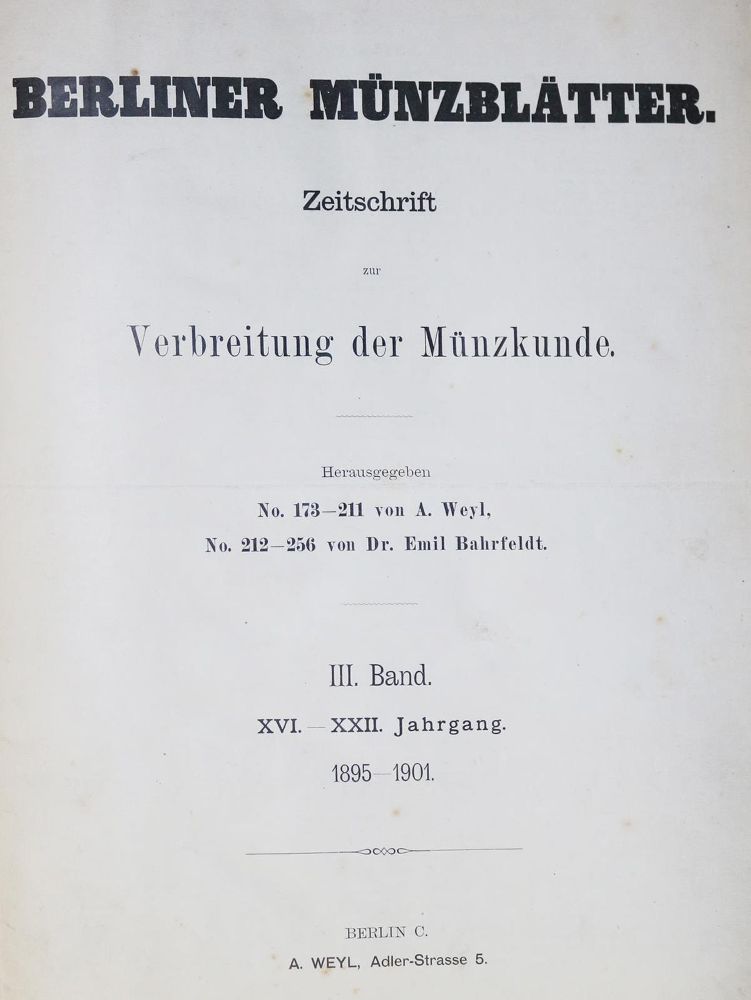 Große Abbildung Nr.1: 131-443 Berliner Münzblätter.: (Numismatik u. Siegelkunde, Medaillen)