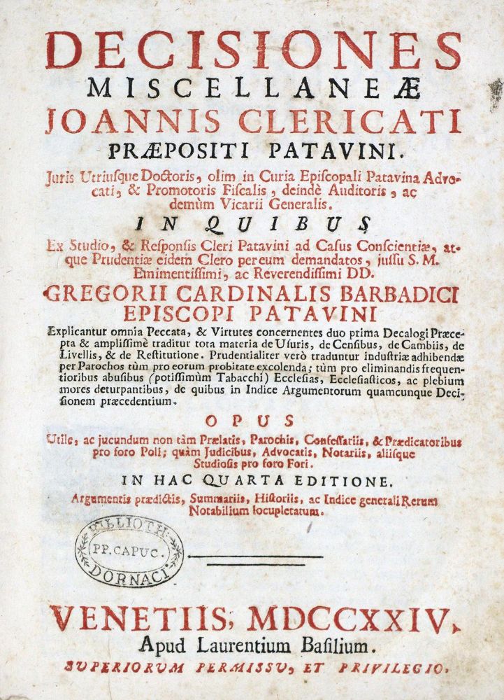 Große Abbildung Nr.2: 131-73 Clericatus,J.: (Alte Drucke, Handschriften und Theologie)