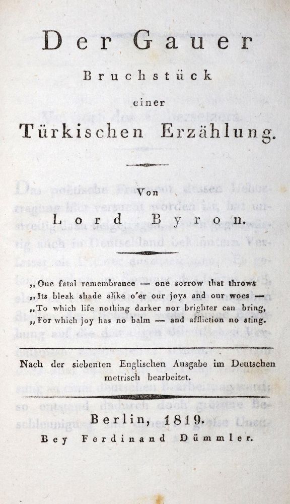 Große Abbildung Nr.1: 131-836 Byron,(G.G.).: (Literatur und illustrierte Bücher bis 19.Jahrhundert)