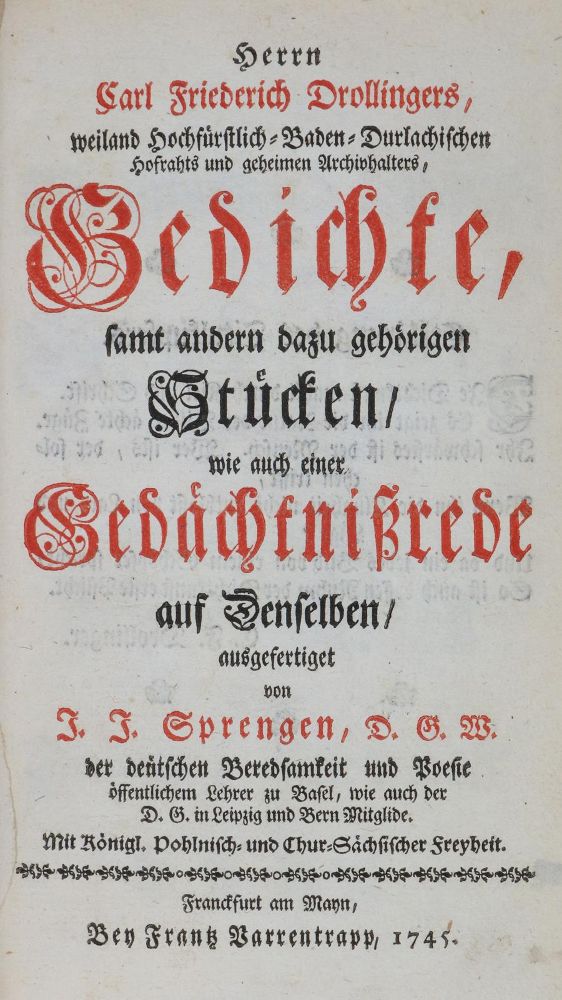 Große Abbildung Nr.1: 131-857 Drollinger, Carl Friedrich.: (Literatur und illustrierte Bücher bis 19.Jahrhundert)
