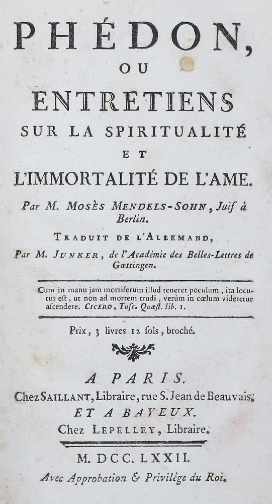 Große Abbildung Nr.1: 131-971 Mendelssohn,M.: (Literatur und illustrierte Bücher bis 19.Jahrhundert)