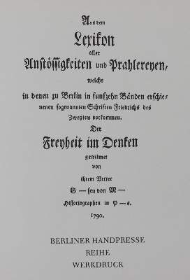 Bild Nr.1: 131-1080 Berliner Handpresse.: (Literatur und illustrierte Bücher 20.Jahrhundert - Alte Literatur in modernen Ausgaben)